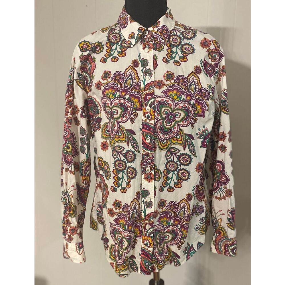 Talbots Petite MP Floral Paisley Button‎ Down Shirt 100% Cotton Western Boho